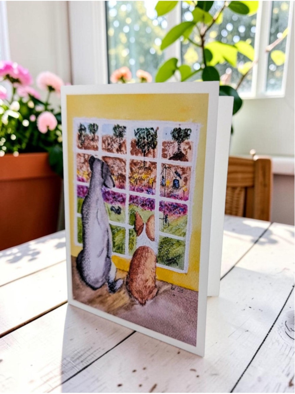 Weimaraner Corgi Watercolor Notecards Garden View 12 Pack 4.25 x 5.5